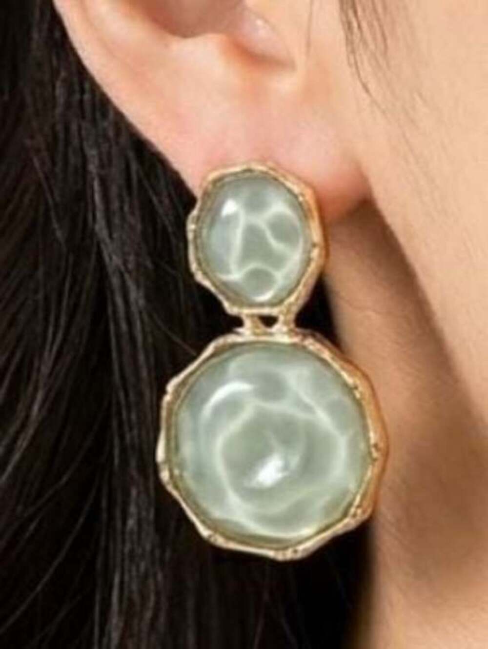 Gold-Edged Mint Green Double Drop Earrings - Women Jewelry
